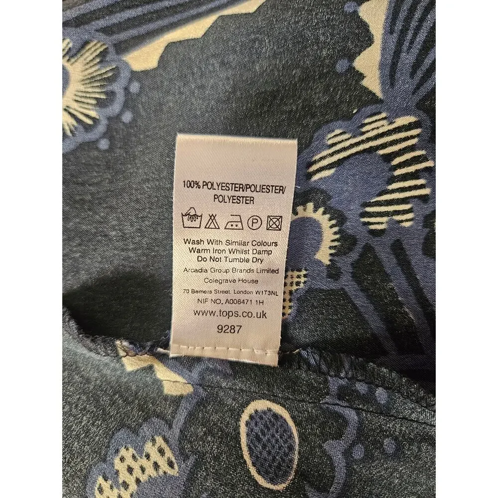 Celia Birdwell Top Shop Blue Floral Dress Vintage Ruffled Open Back Silky Sz 8 - Picture 13 of 13